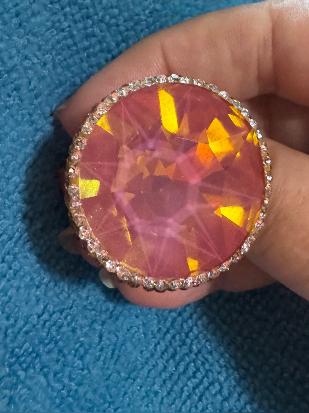 Pink statement ring with this stunning AUSTRIAN CRYSTAL and rhinestone bezel